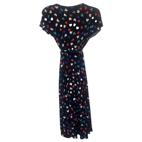 Vicky Tiel Women's Colorful Heart Split Flutter Sleeve Wrap Midi Dress Sz S - Picture 5 of 8